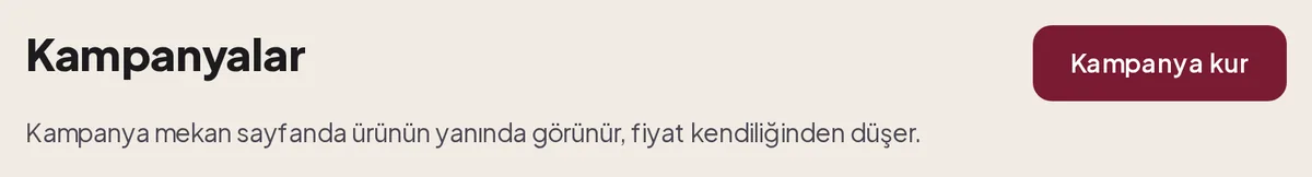 Kampanyalar başlığı, açıklaması ve Kampanya kur düğmesi